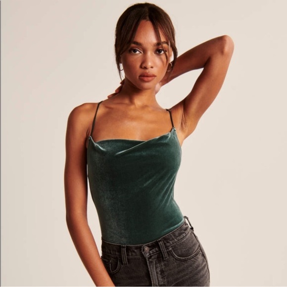 Abercrombie & Fitch Tops - Abercrombie & Fitch Green Velvet Cowel Neck Bodysuit in Size Small